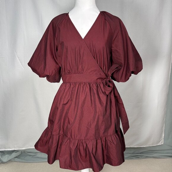 ASOS Design Short Blood Red Dark Romantic Deep V Wrap Dress Whimsygoth US Size 6 - Picture 1 of 10